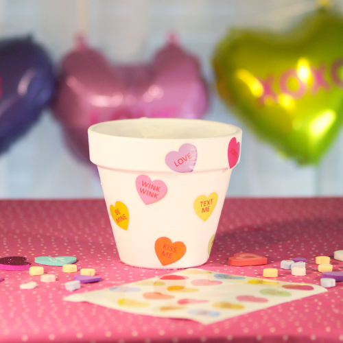 decorate pottery with candy hearts