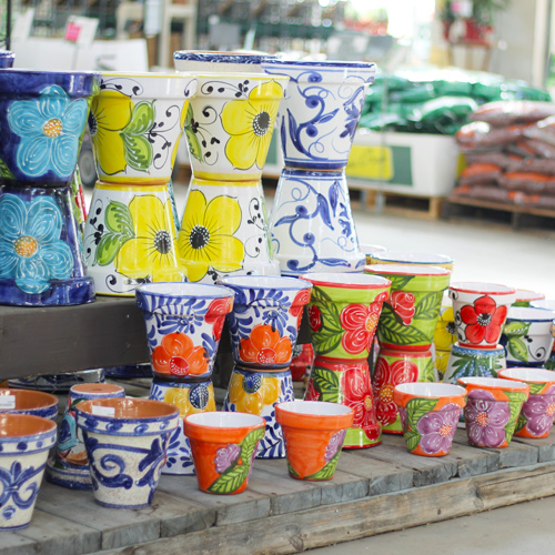 Pottery | Picture of many colorful hand painted flower pots