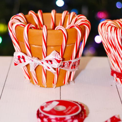 add ribbon to secure candy canes