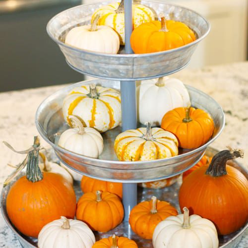 pumpkins on 3 tiered tray