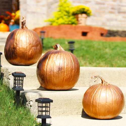 Copper Pumpkins on Stairs for Fall Pumpkin Decoration | Calloway’s Nursery 