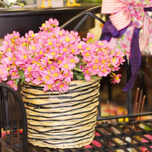 basket with silk flowers