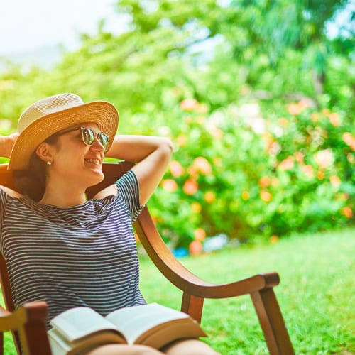 relaxing in garden